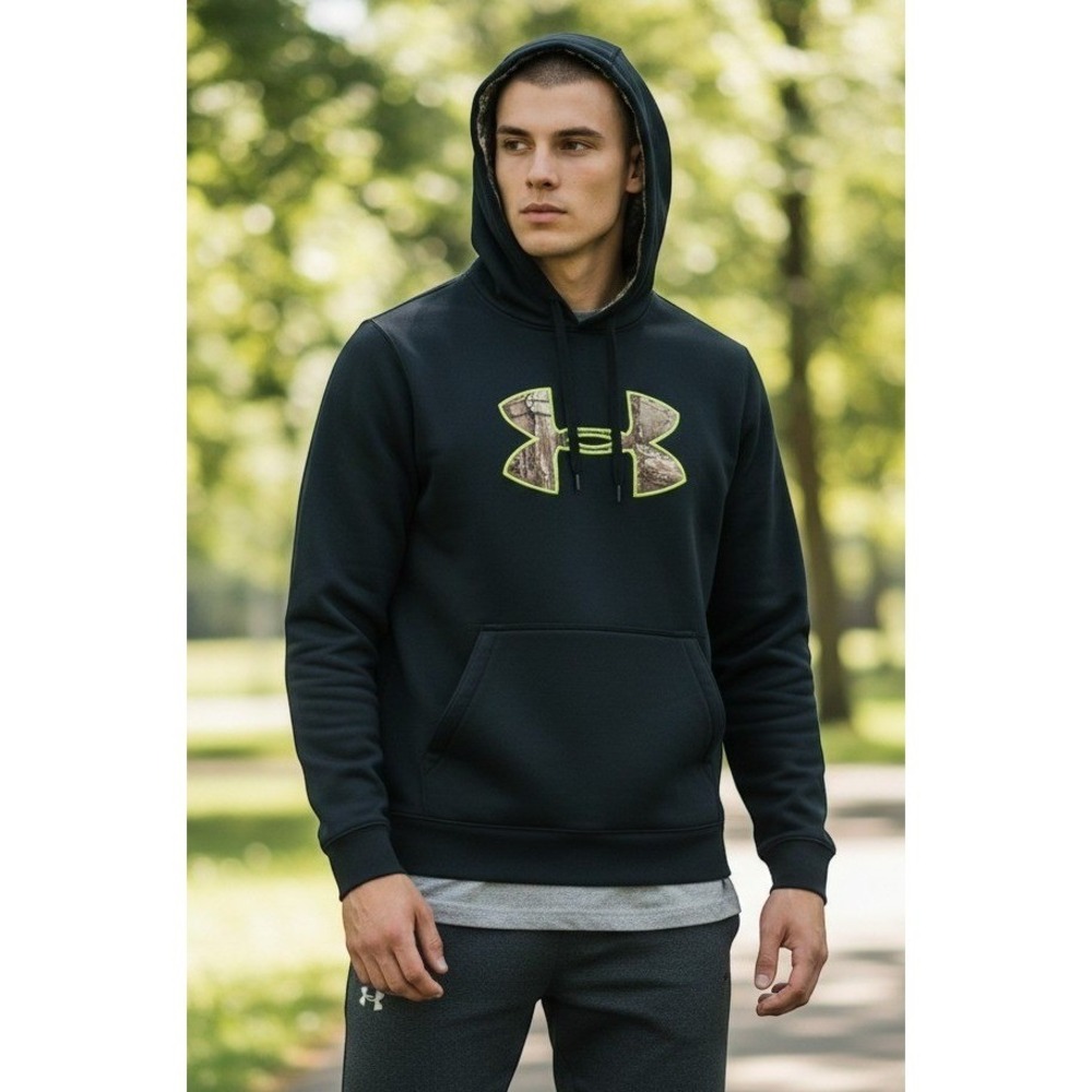 Under Armour Storm1 Men's Medium Black Camo Logo Pullover Hoodie Loose Fit